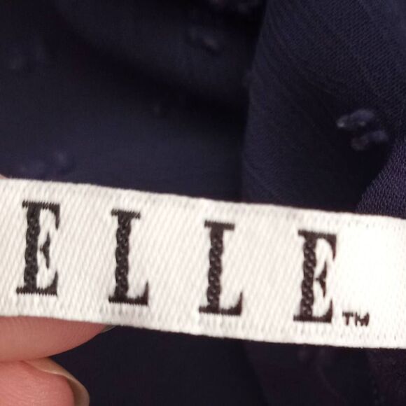 ELLE NAVY Clip-Dot Pintuck BLOUSE SZ.XS EUC - Picture 5 of 7